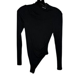 Good American Black Long Sleeve Snap Closure Bodysuit Size 1 Small Mock Neck